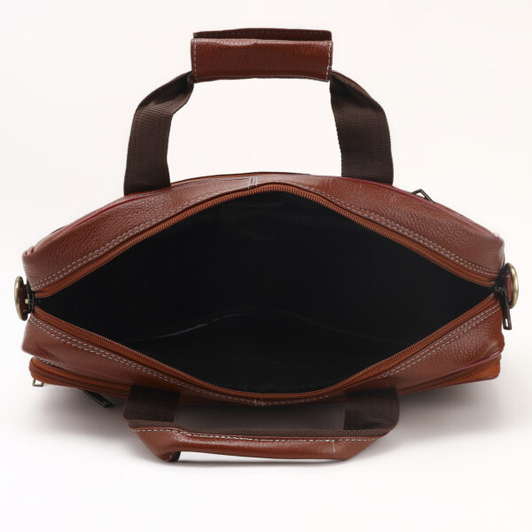 p7|| Professional Brown Faux Leather Laptop Bag with Multi-Pocket Organizer & Shoulder Strap - Image 6