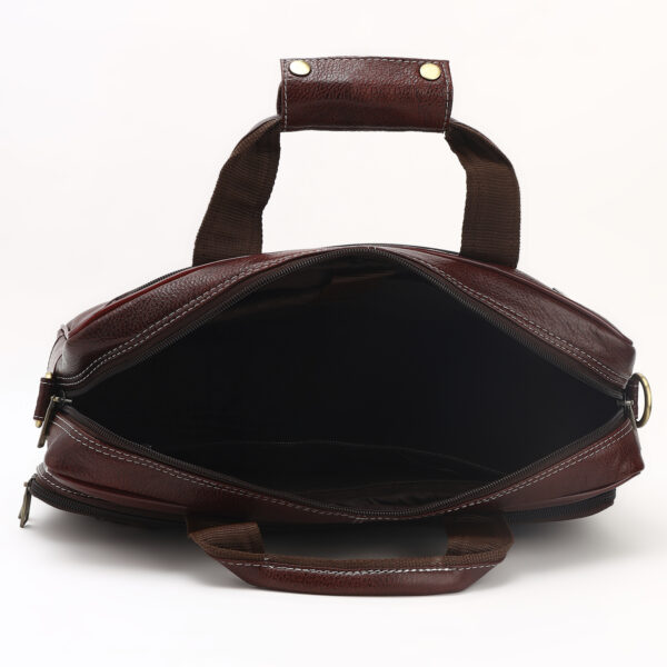 p8|| Classic Wine Brown Office Laptop Bag with Dual Handles & Multi-Utility Pockets - Image 6