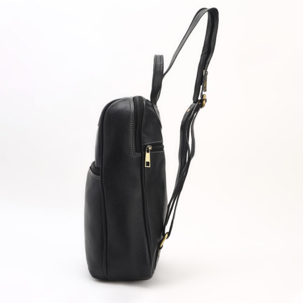 Slim Black Leatherette Backpack with Front Zip Pockets & Adjustable Straps - Image 7