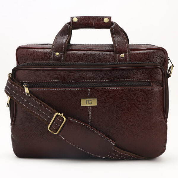 p8|| Classic Wine Brown Office Laptop Bag with Dual Handles & Multi-Utility Pockets - Image 8