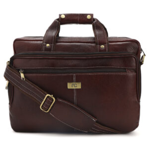 p8|| Classic Wine Brown Office Laptop Bag with Dual Handles & Multi-Utility Pockets
