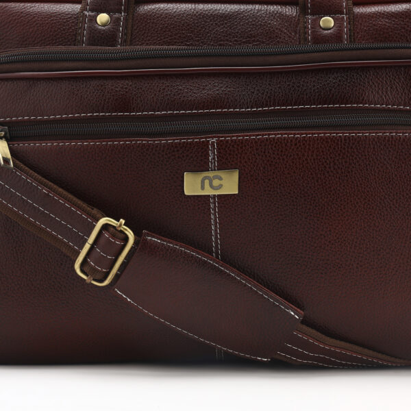 p8|| Classic Wine Brown Office Laptop Bag with Dual Handles & Multi-Utility Pockets - Image 2