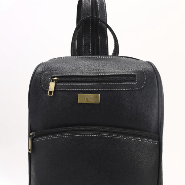 Slim Black Leatherette Backpack with Front Zip Pockets & Adjustable Straps - Image 3