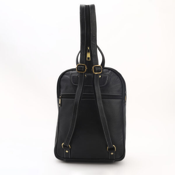 Slim Black Leatherette Backpack with Front Zip Pockets & Adjustable Straps - Image 4