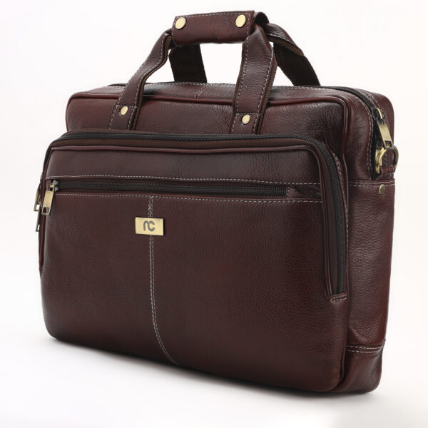 p8|| Classic Wine Brown Office Laptop Bag with Dual Handles & Multi-Utility Pockets - Image 3