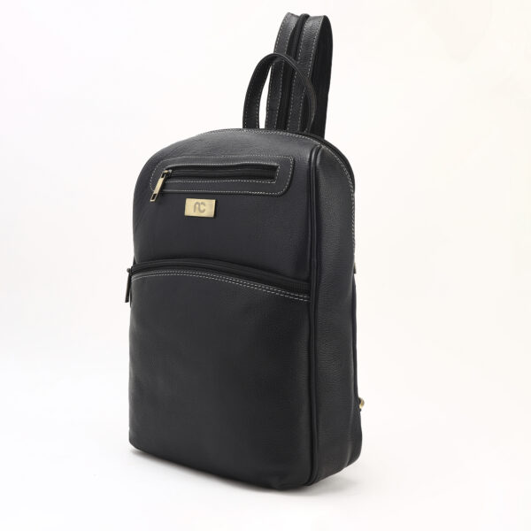 Slim Black Leatherette Backpack with Front Zip Pockets & Adjustable Straps - Image 5
