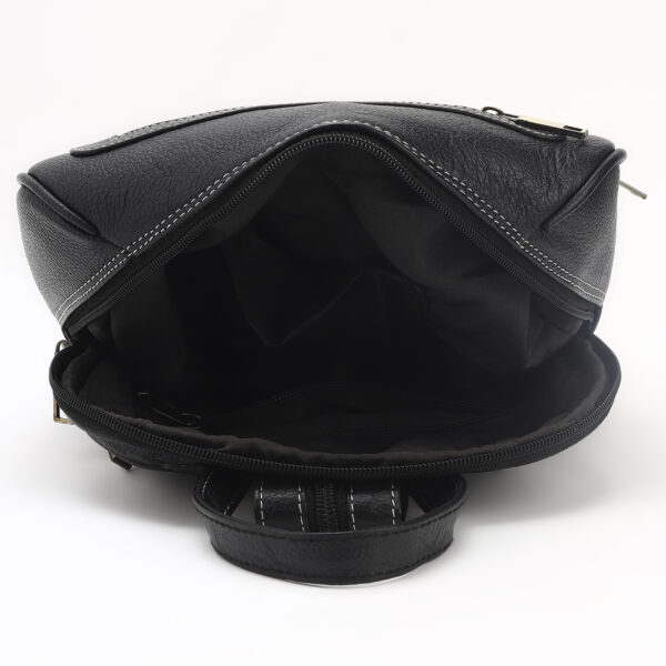 Slim Black Leatherette Backpack with Front Zip Pockets & Adjustable Straps - Image 6