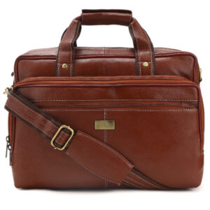 p7|| Professional Brown Faux Leather Laptop Bag with Multi-Pocket Organizer & Shoulder Strap