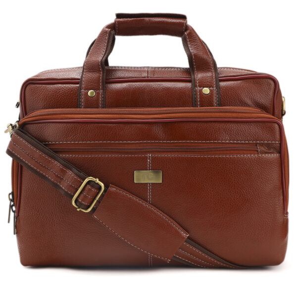 p7|| Professional Brown Faux Leather Laptop Bag with Multi-Pocket Organizer & Shoulder Strap
