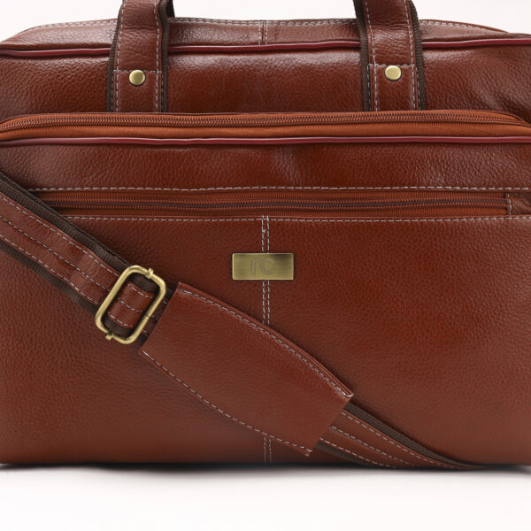 p7|| Professional Brown Faux Leather Laptop Bag with Multi-Pocket Organizer & Shoulder Strap - Image 2