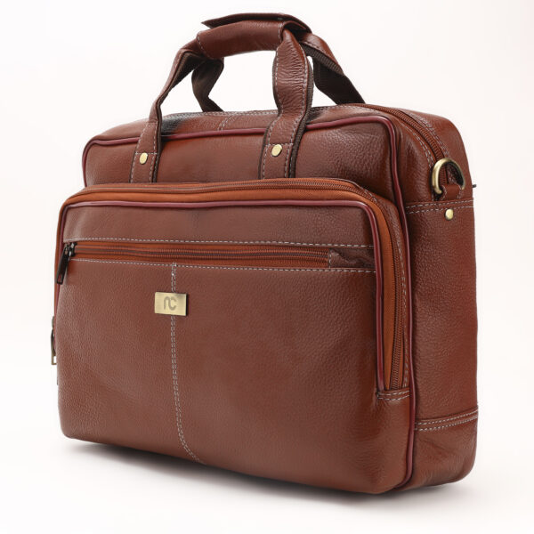 p7|| Professional Brown Faux Leather Laptop Bag with Multi-Pocket Organizer & Shoulder Strap - Image 3